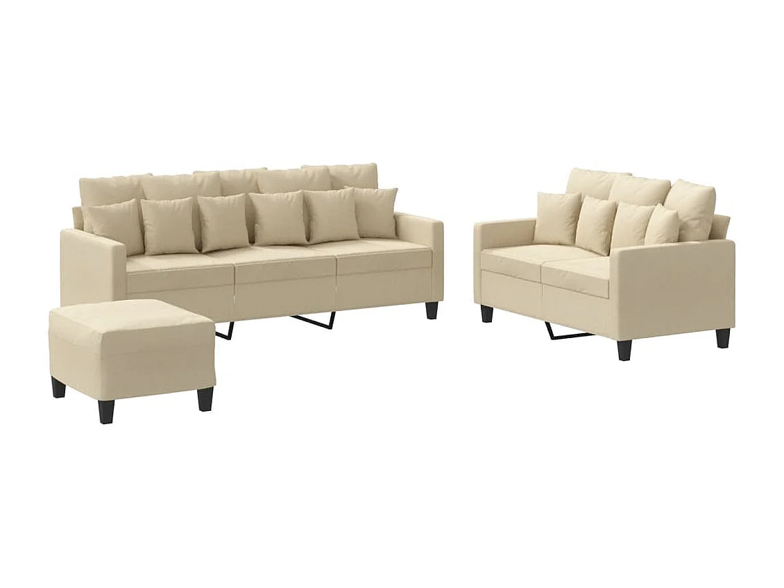 Ensemble de canapés 3 pièces avec coussins Crème Tissu