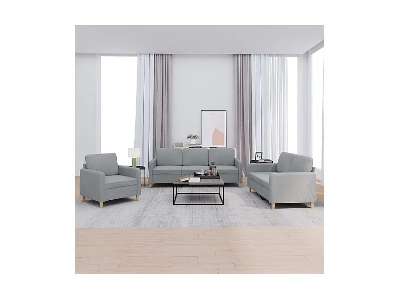 Ensemble de canapés 3 pièces avec coussins Gris clair Tissu