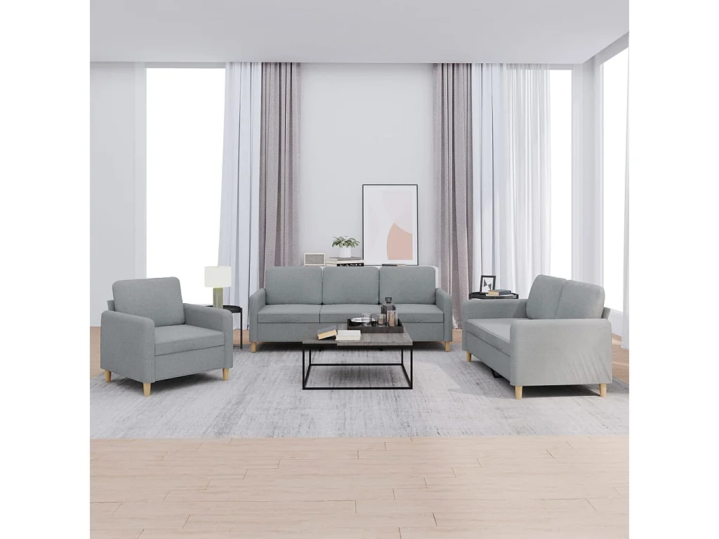 Ensemble de canapés 3 pièces avec coussins Gris clair Tissu