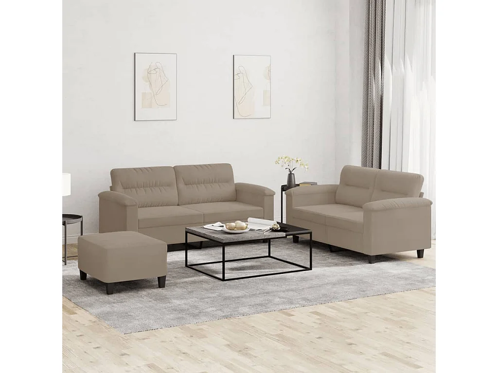 Ensemble de canapés 3 pièces avec coussins taupe tissu microfibre