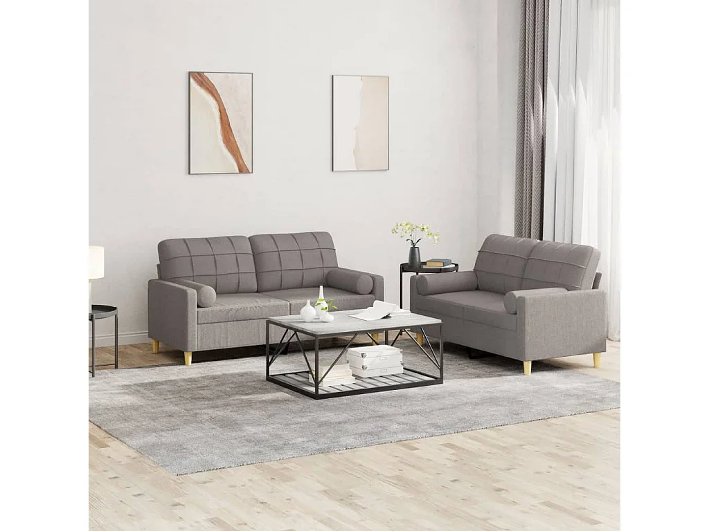 2-delige Loungeset met kussens stof taupe