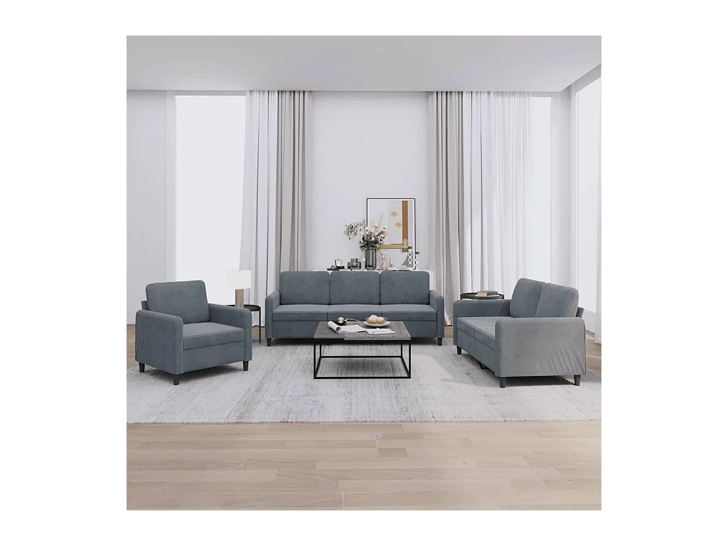 Ensemble de canapés 3 pièces gris foncé velours