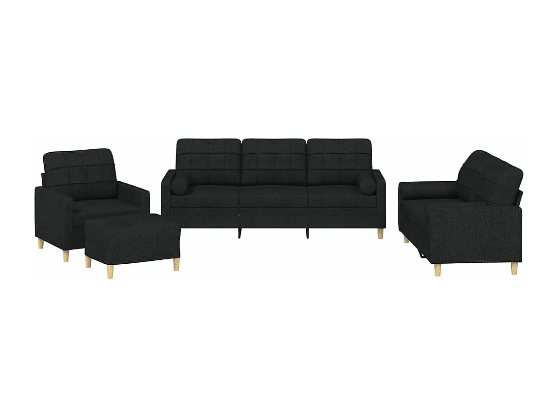 4-delige Loungeset met kussens stof zwart