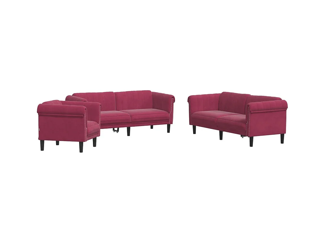 3-delige Loungeset fluweel wijnrood