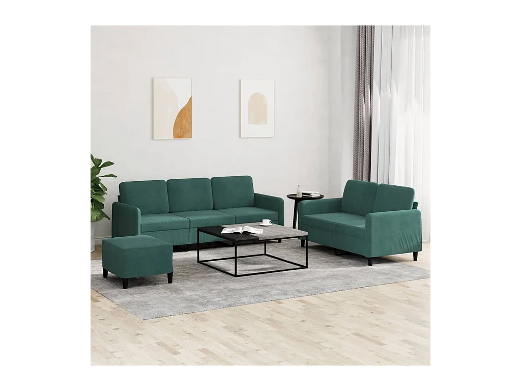 Juego de sofás 3 piezas terciopelo verde oscuro