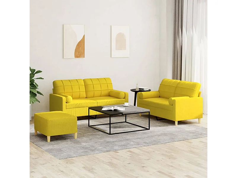Ensemble de canapés 3 pièces avec coussins jaune clair tissu