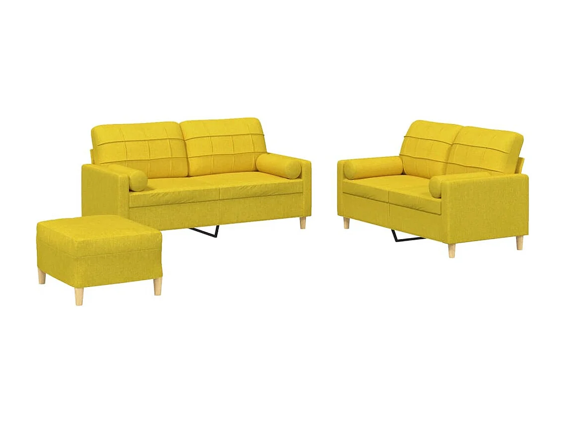 3 peças conjunto de sofás com almofadas tecido amarelo-claro