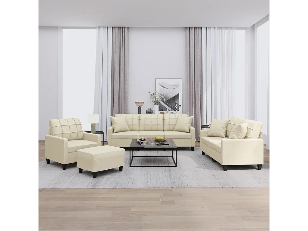 4-delige Loungeset met kussens kunstleer crèmekleurig