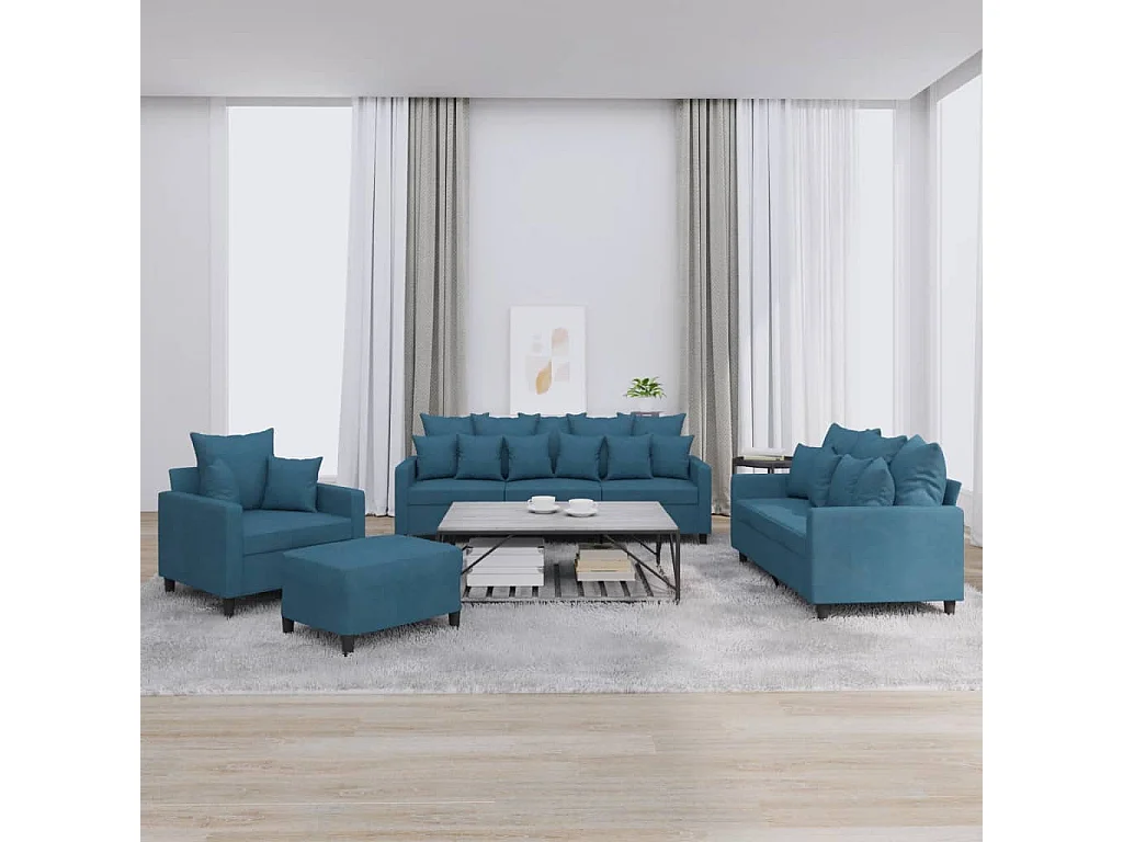 Juego de sofás con cojines 4 piezas terciopelo azul