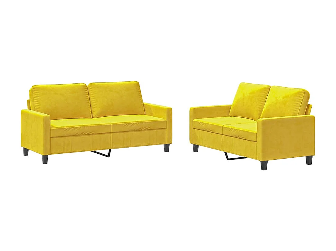 2 peças conjunto de sofás com almofadões veludo amarelo