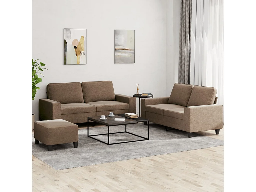 Ensemble de canapés 3 pièces marron tissu