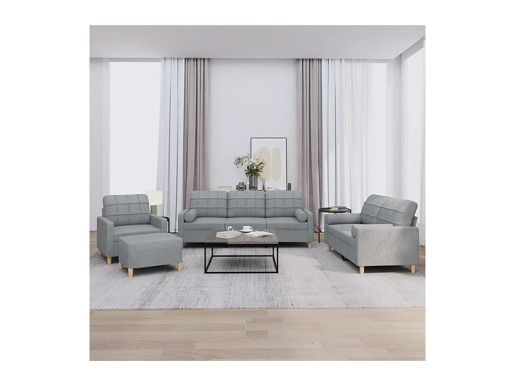 Ensemble de canapés 4 pièces coussins gris clair tissu