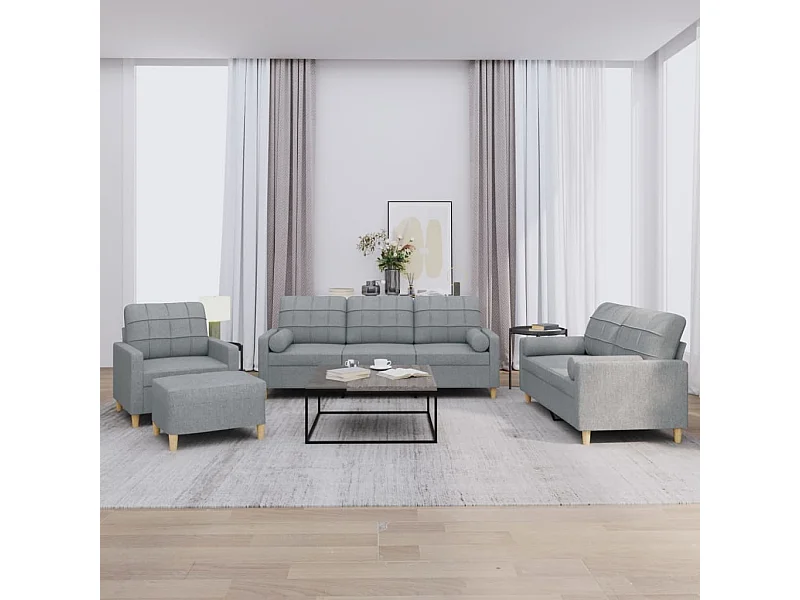 Ensemble de canapés 4 pièces coussins gris clair tissu