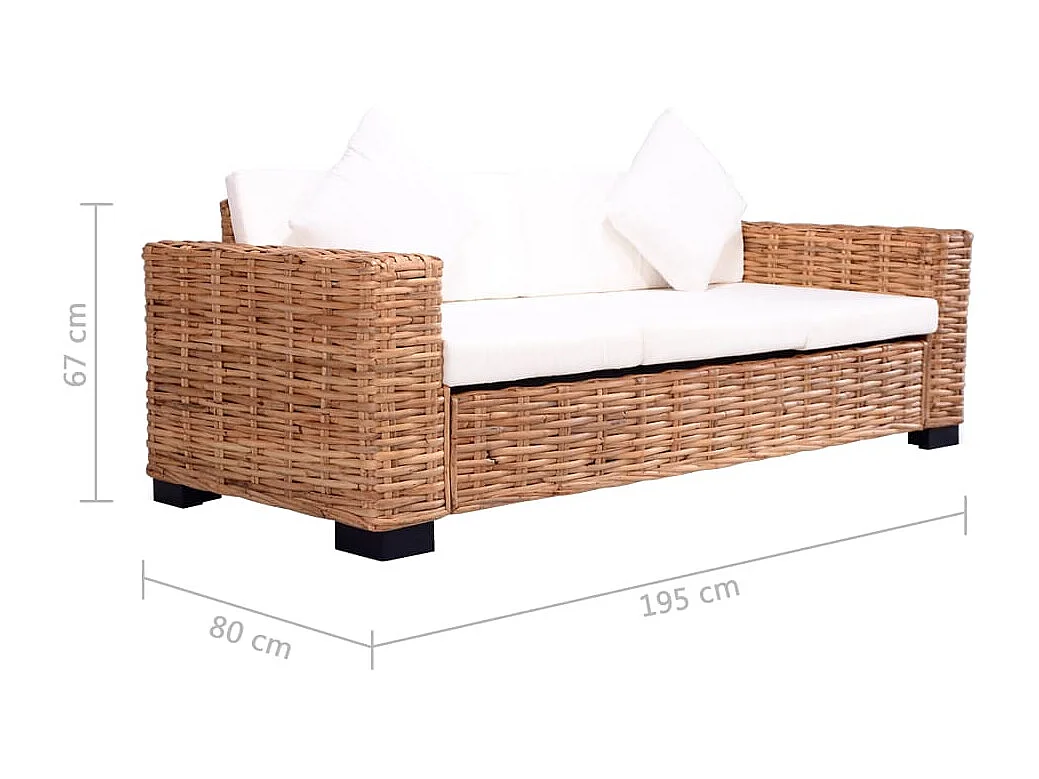 15-delig Bankstel natuurlijk rattan