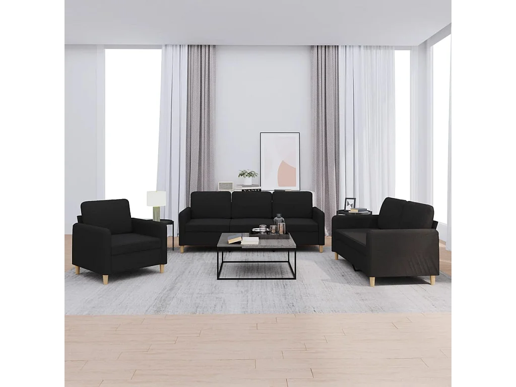Ensemble de canapés 3 pièces avec coussins Noir Tissu