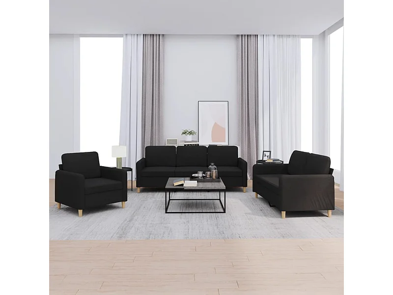 Ensemble de canapés 3 pièces avec coussins Noir Tissu