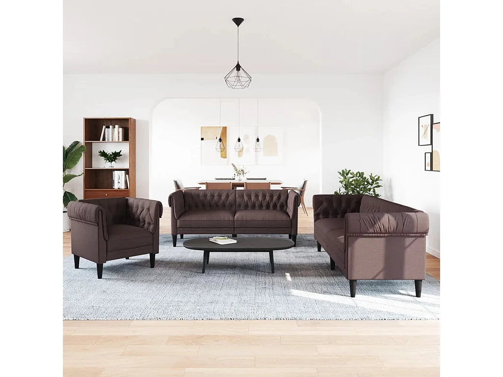 Ensemble de canapés 3 pièces marron foncé tissu