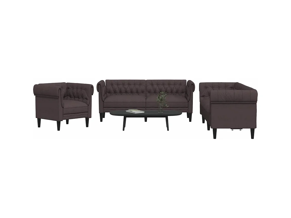 3-delige Loungeset stof donkerbruin