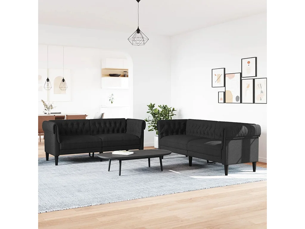 Ensemble de canapés 2 pièces noir tissu