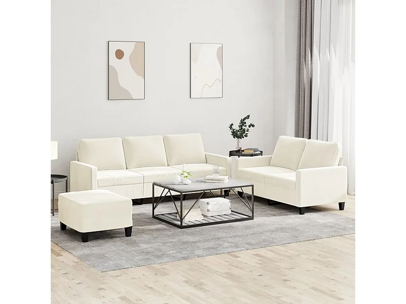 3 peças conjunto de sofás com almofadões veludo cor creme