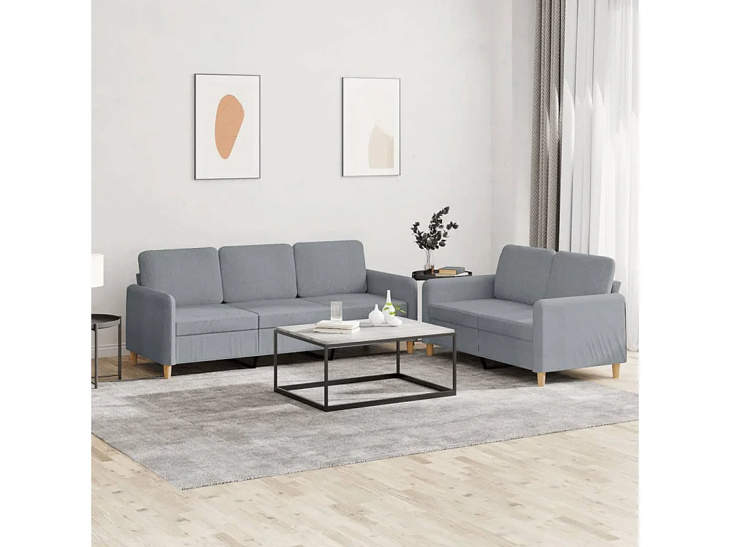 Ensemble de canapés 2 pièces avec coussins Gris clair Tissu