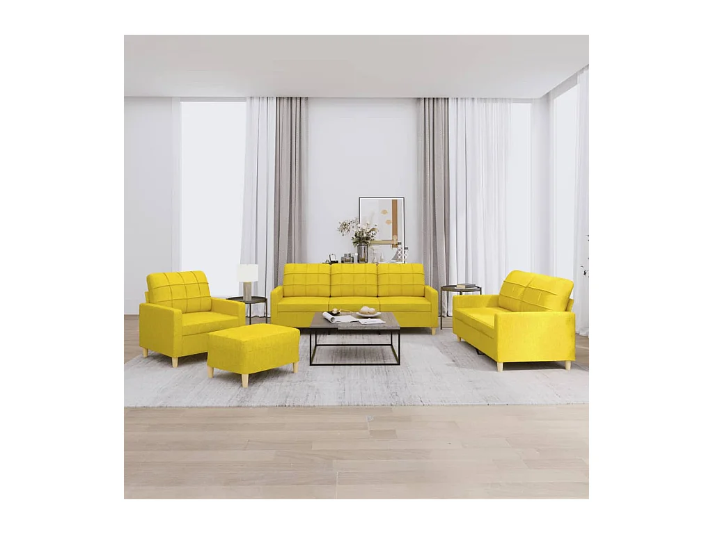 Ensemble de canapés 4 pièces avec coussins Jaune clair Tissu