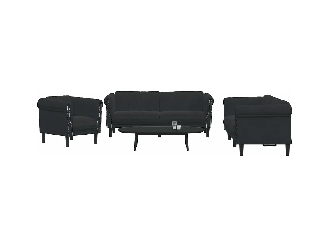 Juego de sofás 3 piezas terciopelo negro