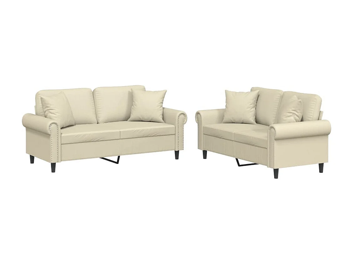 2-delige Loungeset met kussens kunstleer crèmekleurig