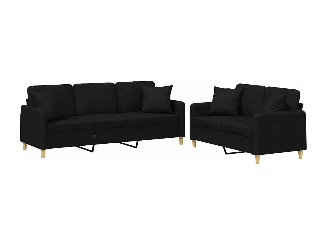 Ensemble de canapés 2 pièces avec coussins noir tissu