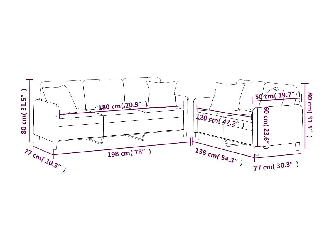 2-delige Loungeset met kussens stof zwart