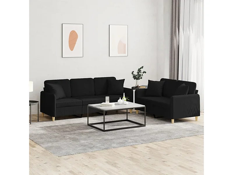 Ensemble de canapés 2 pièces avec coussins noir tissu