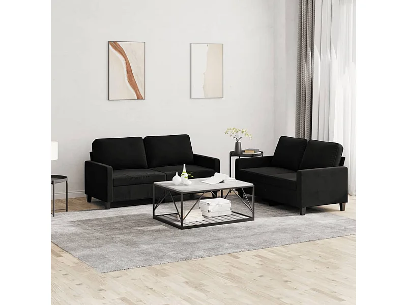 2 peças conjunto de sofás com almofadões veludo preto