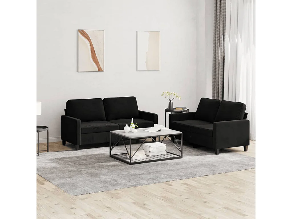 Ensemble de canapés 2 pièces avec coussins Noir Velours
