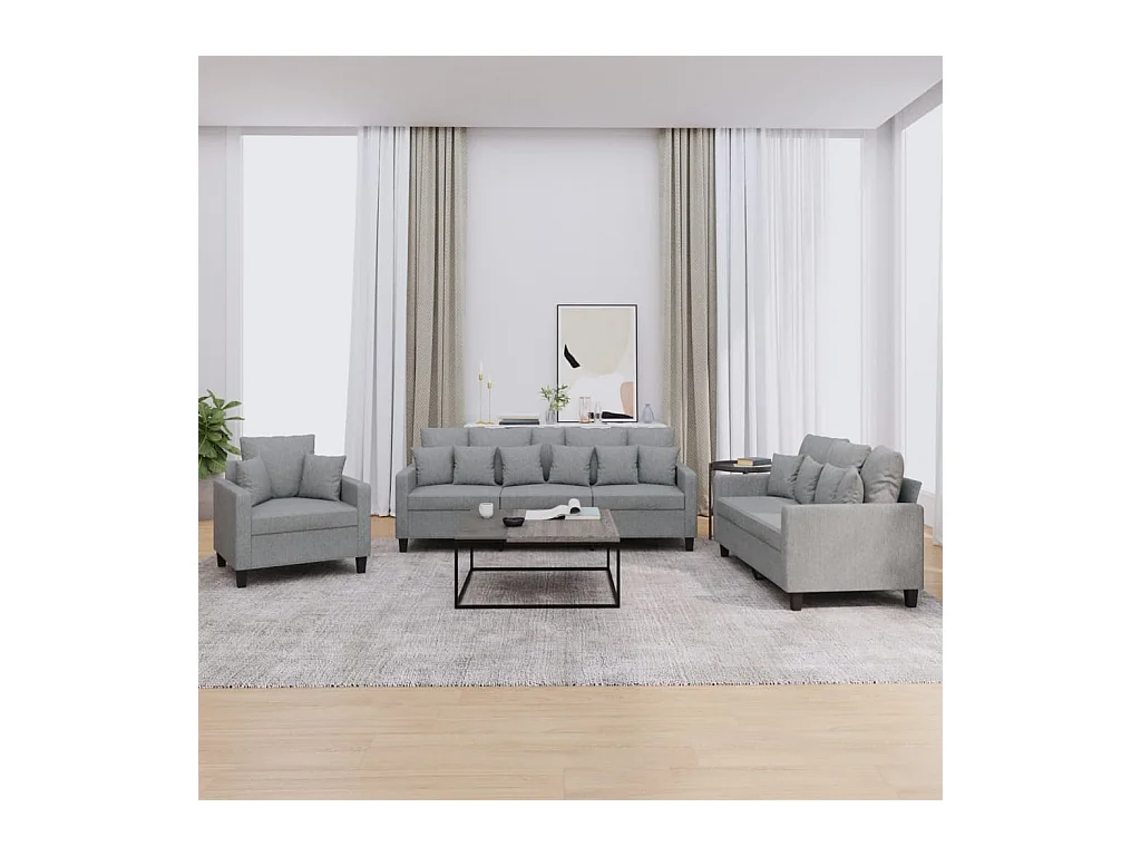 Ensemble de canapés 3 pièces coussins gris clair tissu