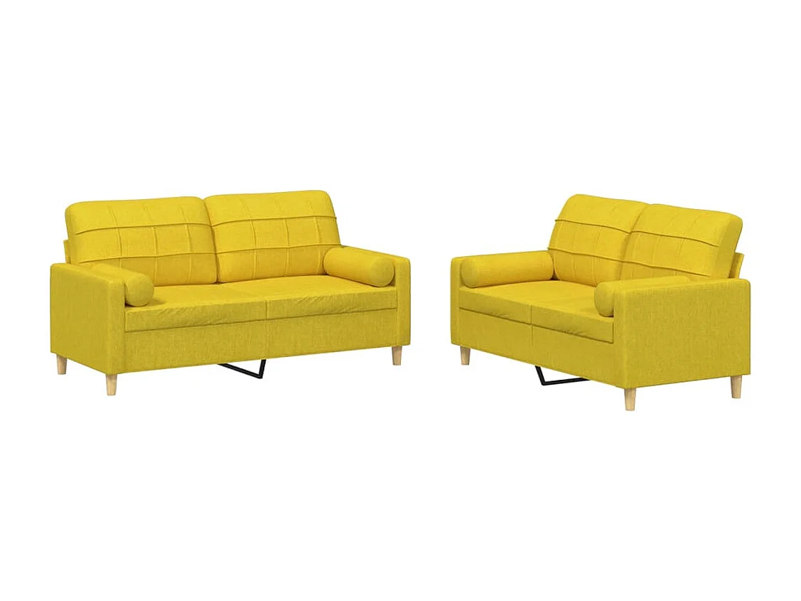 Ensemble de canapés 2 pièces avec coussins jaune clair tissu