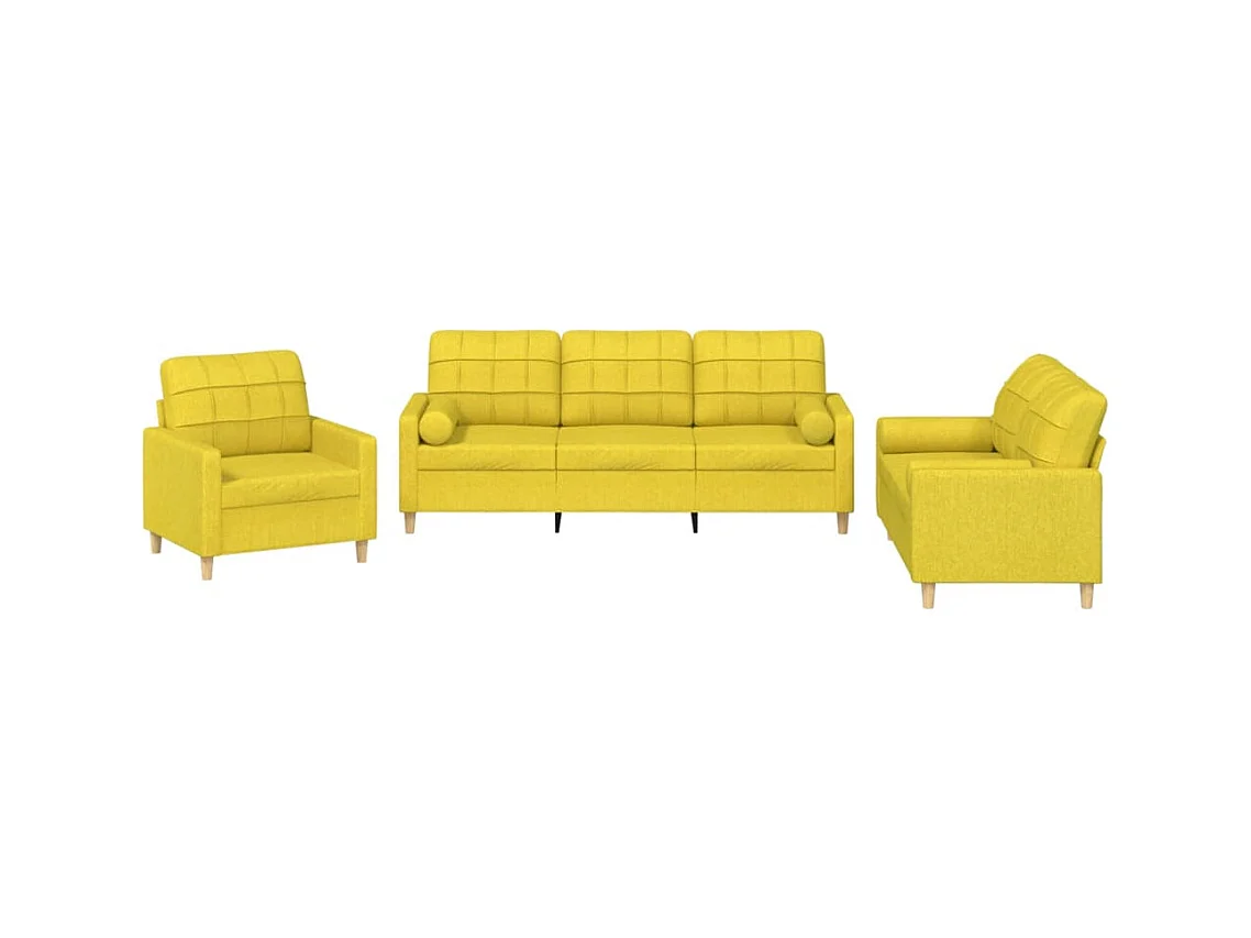 3 peças conjunto de sofás com almofadas tecido amarelo-claro