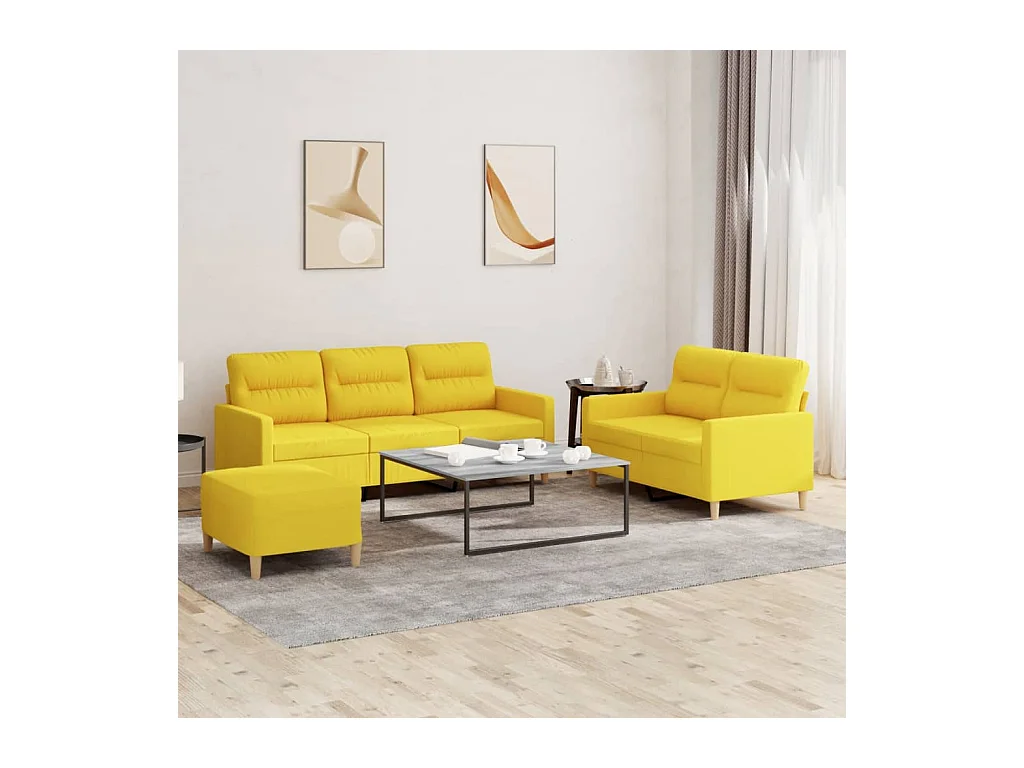 Ensemble de canapés 3 pièces avec coussins Jaune clair Tissu