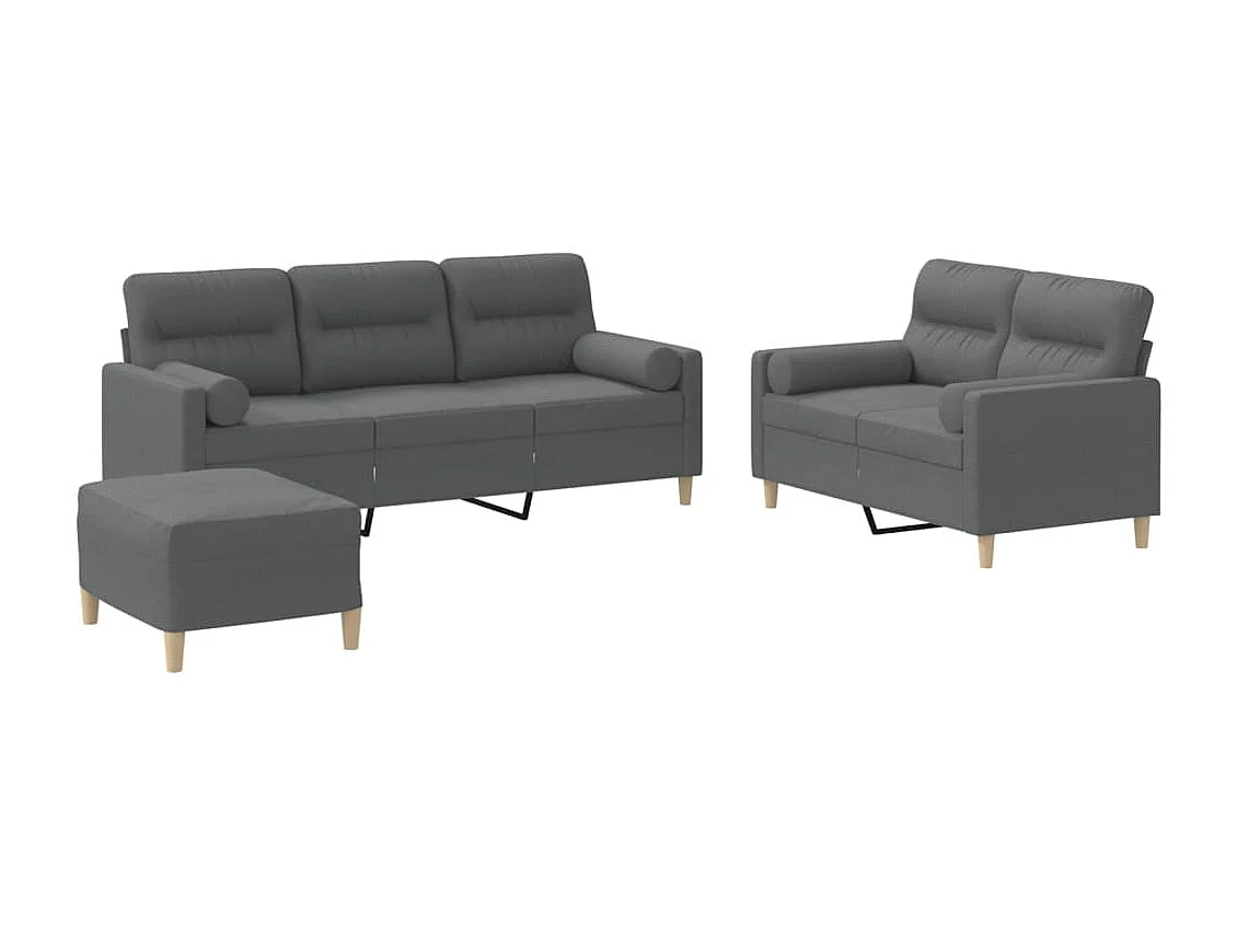 3 peças conjunto de sofás com almofadas tecido cinzento-escuro