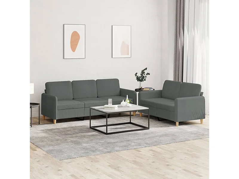 2 peças conjunto de sofás com almofadões tecido cinzento-escuro