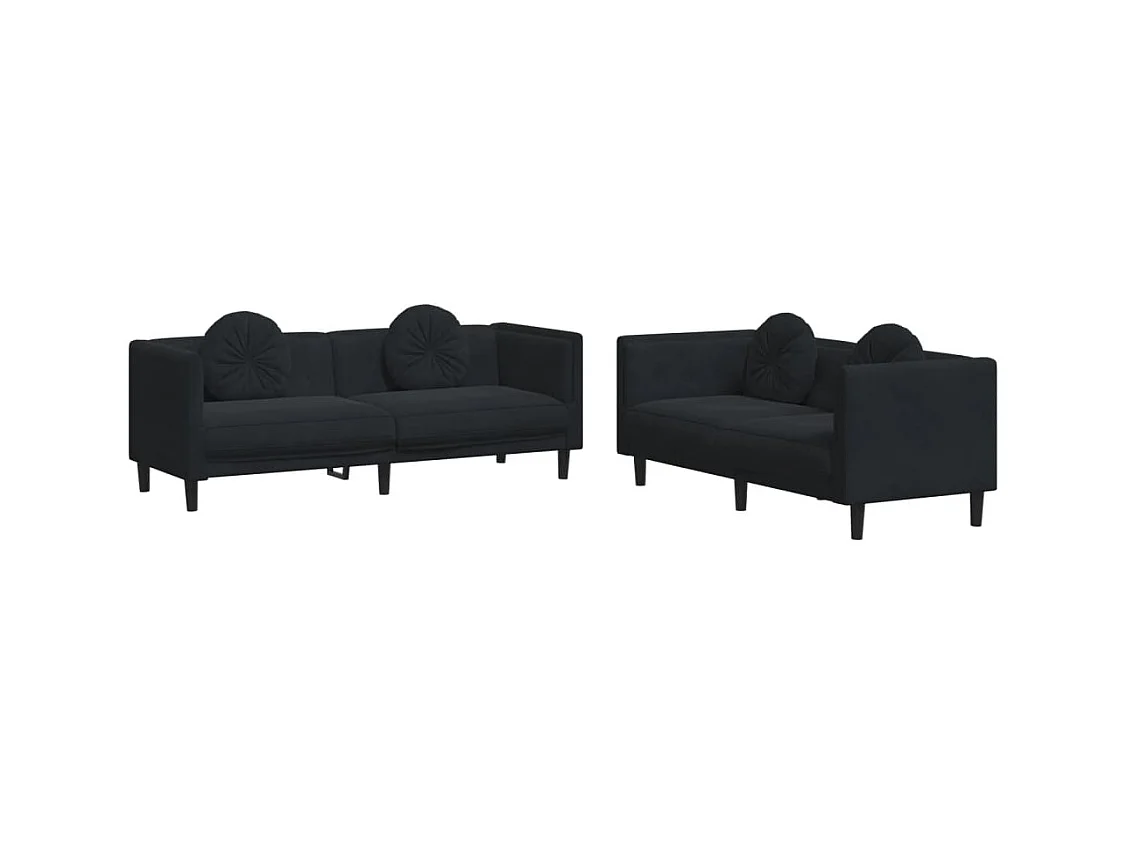 Ensemble de canapés 2 pièces avec coussins noir velours