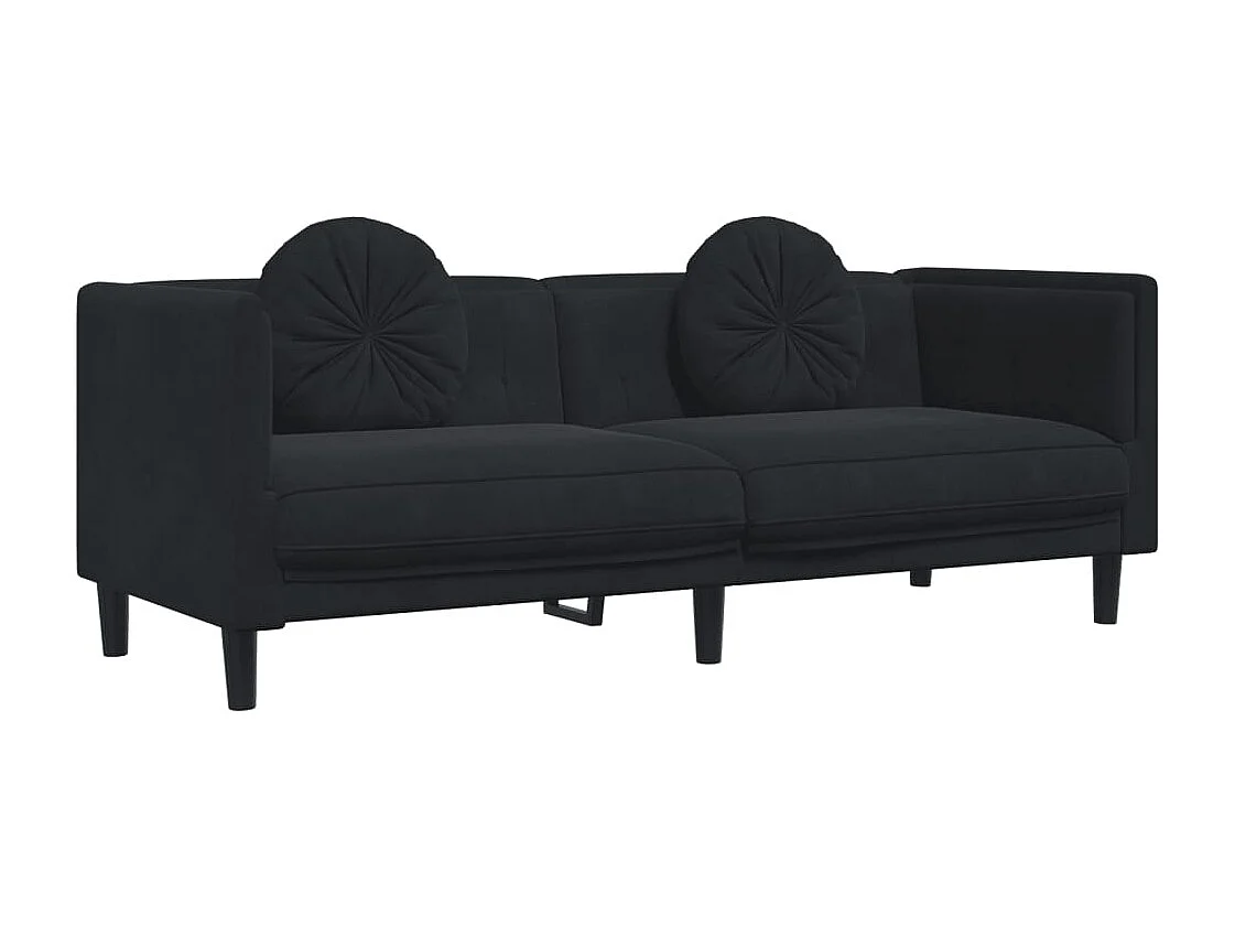 Ensemble de canapés 2 pièces avec coussins noir velours