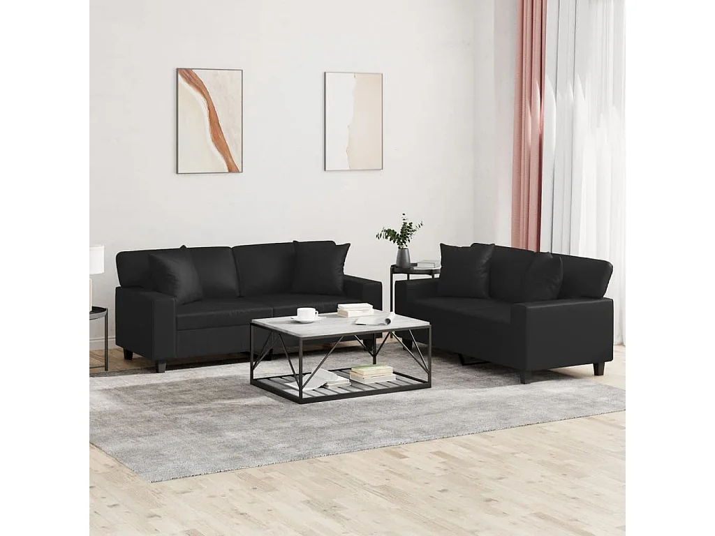 Ensemble de canapés 2 pièces avec coussins noir similicuir