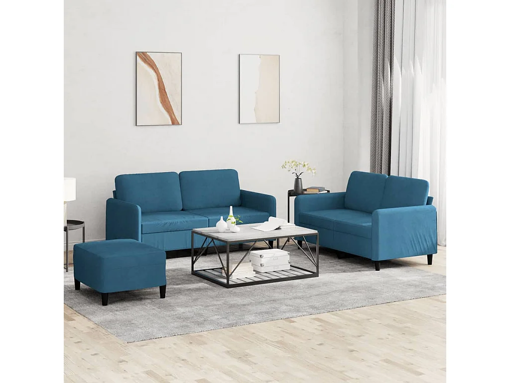 Ensemble de canapés 3 pièces bleu velours