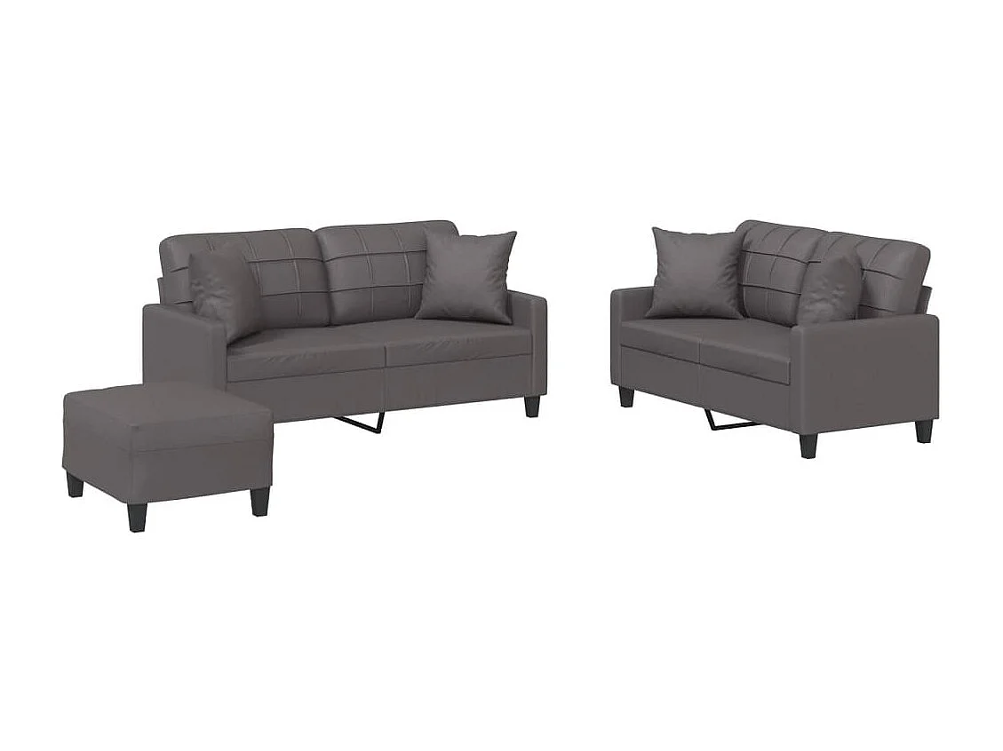 Ensemble de canapés 3 pièces avec coussins gris similicuir