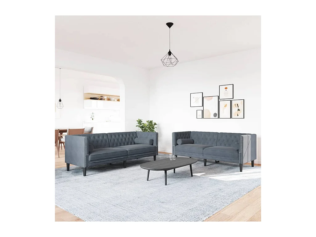 Ensemble de canapé Chesterfield et traversins 2 pièces gris foncé