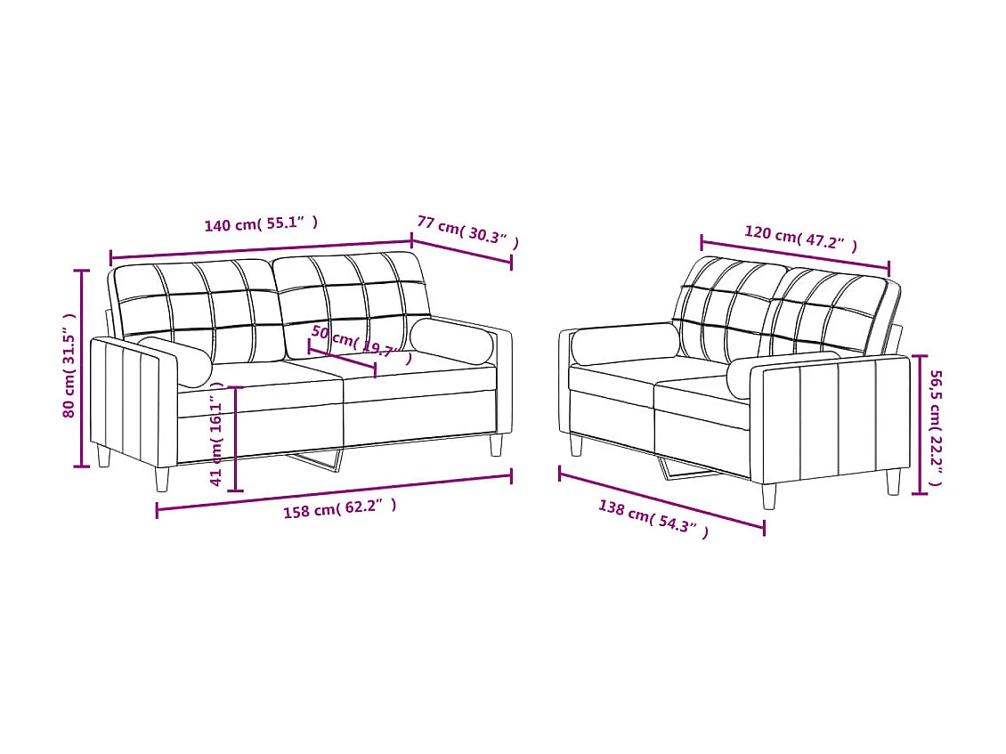 2-delige Loungeset met kussens stof crèmekleurig