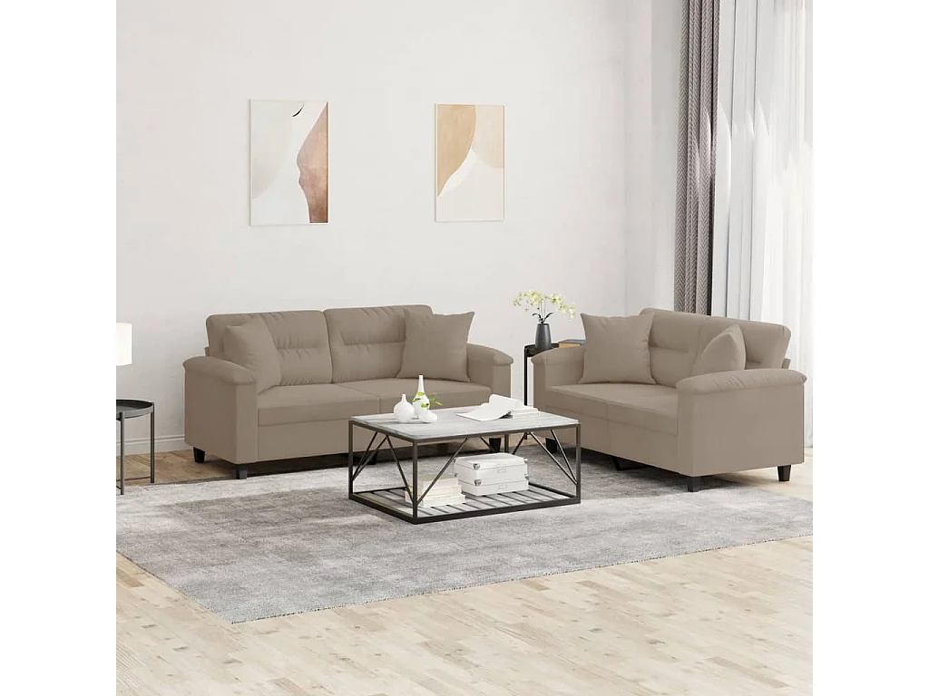 Ensemble de canapés 2 pièces avec coussins Taupe Tissu microfibre