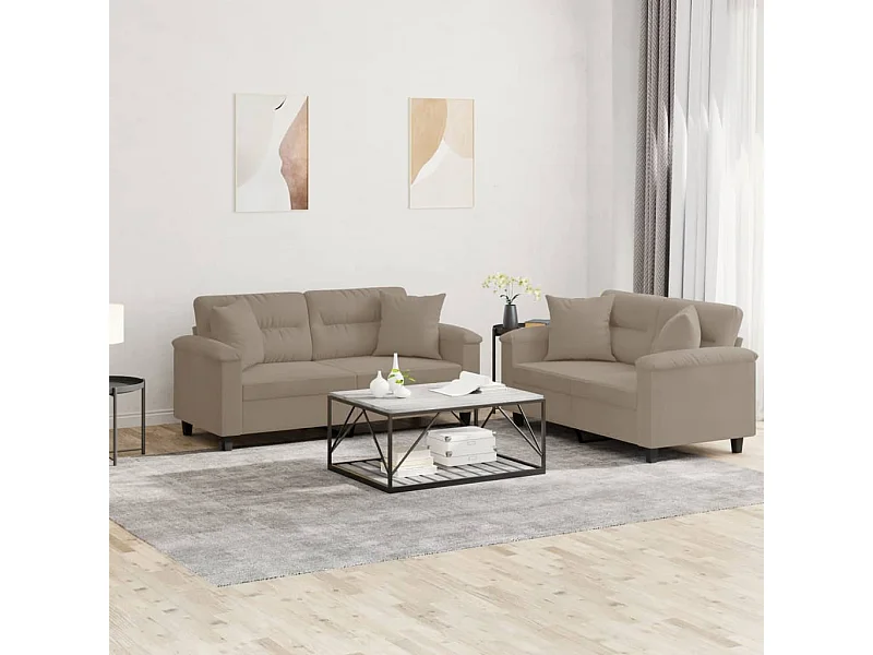 Ensemble de canapés 2 pièces avec coussins Taupe Tissu microfibre