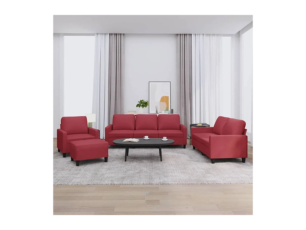 Ensemble de canapés 4 pièces et coussins Rouge bordeaux Similicuir