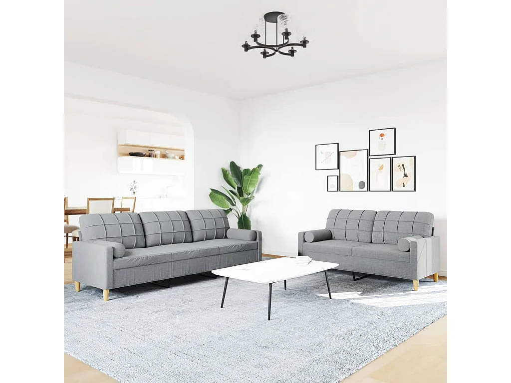 Ensemble de canapés 2 pièces coussins décoratifs gris clair tissu